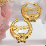 Stainless Steel Name Hoops Bamboo Earring Bear Letter Women Jewelry