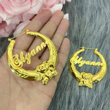 Stainless Steel Name Hoops Bamboo Earring Bear Letter Women Jewelry
