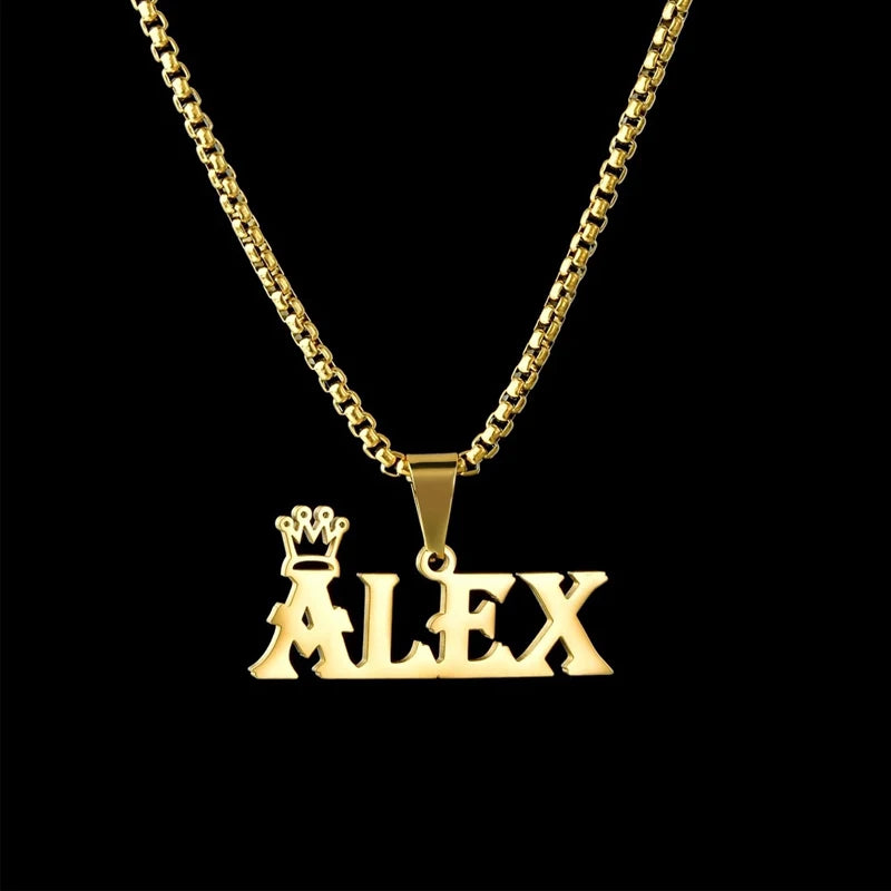 Stainless Steel Name Necklace Crown Letter Pendant Plated Personalized Jewelry
