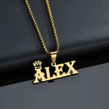 Stainless Steel Name Necklace Crown Letter Pendant Plated Personalized Jewelry