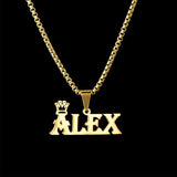 Stainless Steel Name Necklace Crown Letter Pendant Plated Personalized Jewelry