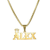 Stainless Steel Name Necklace Crown Letter Pendant Plated Personalized Jewelry