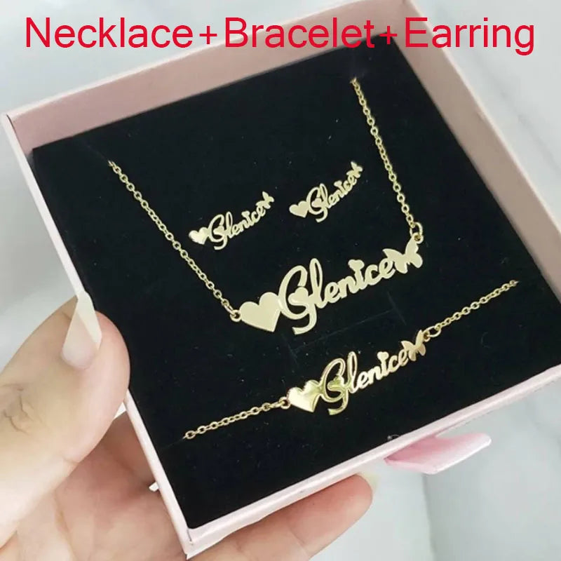 Personalized Stainless Steel Name Necklace Set