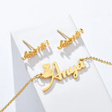 Stainless Steel Name Necklace Studs Necklaces Set for Women