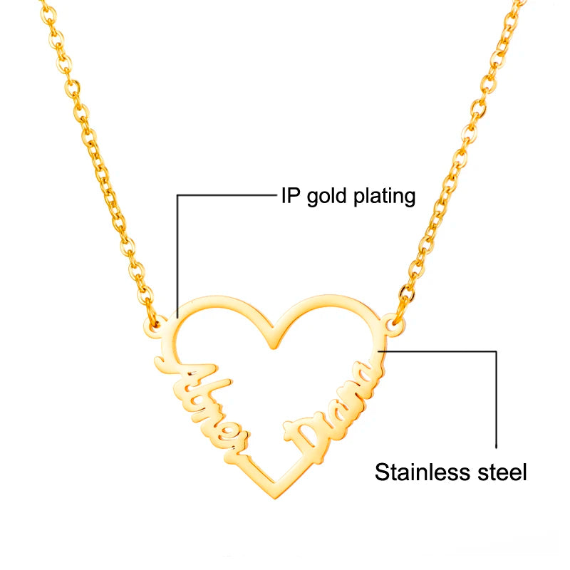 Stainless Steel Name Necklaces Personalized Love Heart Necklace For Women
