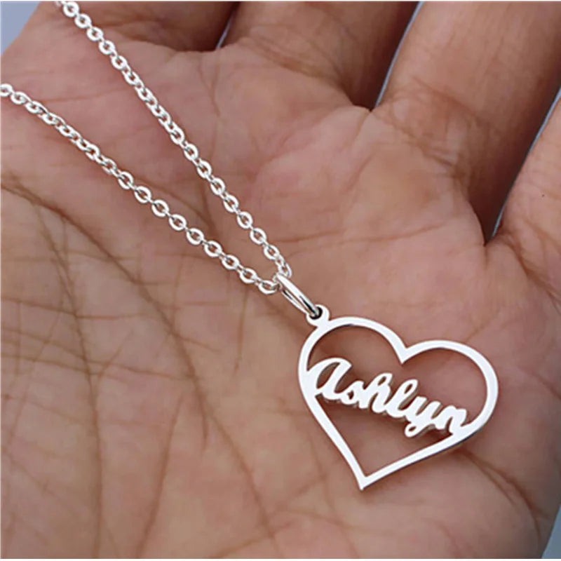 Stainless Steel Love Heart Name Pendant Necklace Personalized for Women
