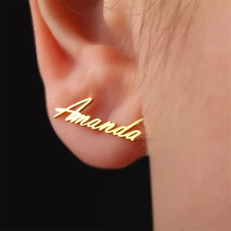 Personalized Stainless Steel Name Stud Earrings for Women - Ear Jewelry