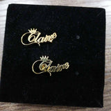 Stainless Steel Crown Name Stud Earrings