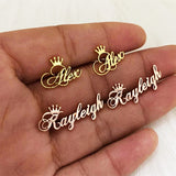 Stainless Steel Crown Name Stud Earrings