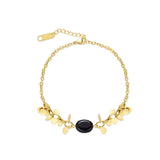 Stainless Steel Stone Bracelet Round Disc Tassel Charm Vintage Jewelry
