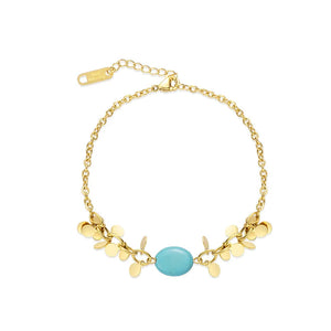 Stainless Steel Stone Bracelet Round Disc Tassel Charm Vintage Jewelry