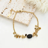 Stainless Steel Stone Bracelet Round Disc Tassel Charm Vintage Jewelry