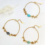 Stainless Steel Stone Bracelet Round Disc Tassel Charm Vintage Jewelry