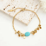 Stainless Steel Stone Bracelet Round Disc Tassel Charm Vintage Jewelry