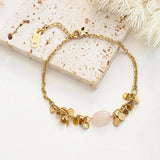 Stainless Steel Stone Bracelet Round Disc Tassel Charm Vintage Jewelry