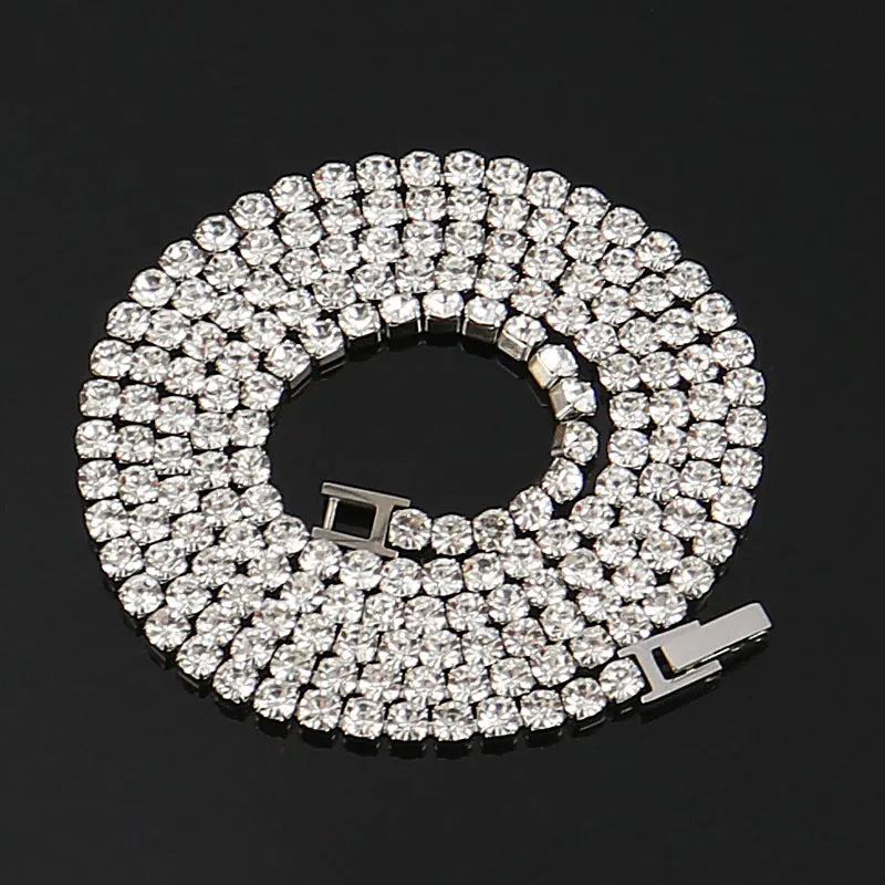 4mm Tennis Chain Hip Hop Necklace with Zircon Crystal Choker for Men Women
