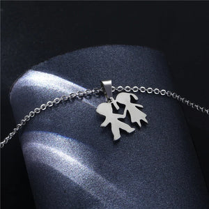 Stainless Steel Hold Hands Couple Chokers Necklace Pendant Chain