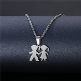 Stainless Steel Hold Hands Couple Chokers Necklace Pendant Chain