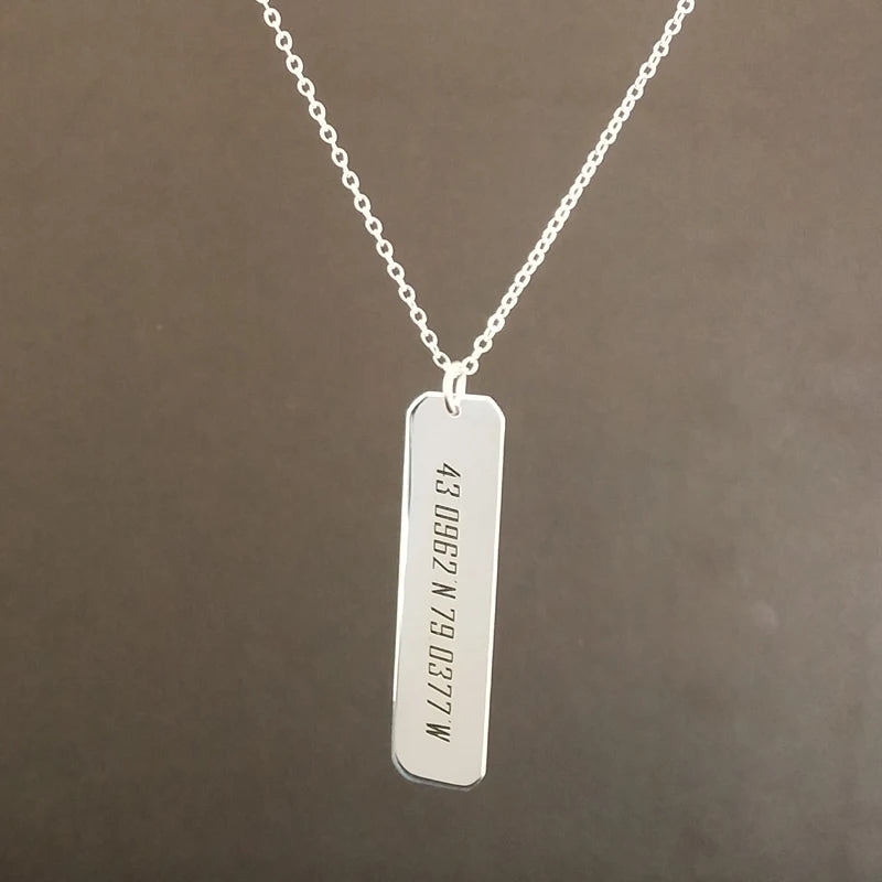 Custom Coordinate Stainless Steel Bar Necklace