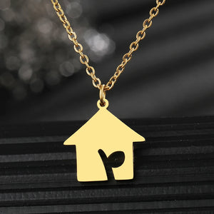 Stainless Steel Little House Pendant Choker Necklace for Women