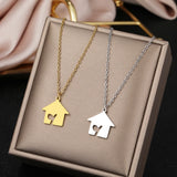 Stainless Steel Little House Pendant Choker Necklace for Women