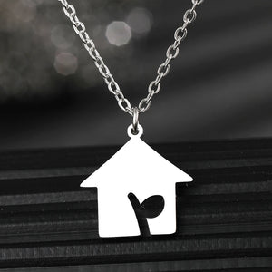 Stainless Steel Little House Pendant Choker Necklace for Women