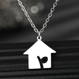 Stainless Steel Little House Pendant Choker Necklace for Women