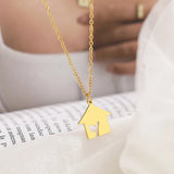 Stainless Steel Little House Pendant Choker Necklace for Women
