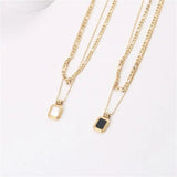 Double Layer Turquoise Necklace Square Pendant Punk Gothic Metal Necklaces
