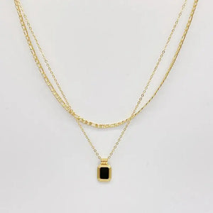 Double Layer Turquoise Necklace Square Pendant Punk Gothic Metal Necklaces