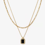 Double Layer Turquoise Necklace Square Pendant Punk Gothic Metal Necklaces