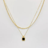 Double Layer Turquoise Necklace Square Pendant Punk Gothic Metal Necklaces