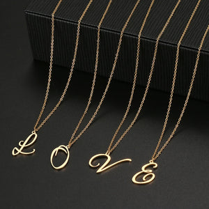 Artistic Font Stainless Steel Necklace, 26 Letters A-Z Pendant Collar