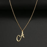 Artistic Font Stainless Steel Necklace, 26 Letters A-Z Pendant Collar