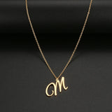 Artistic Font Stainless Steel Necklace, 26 Letters A-Z Pendant Collar