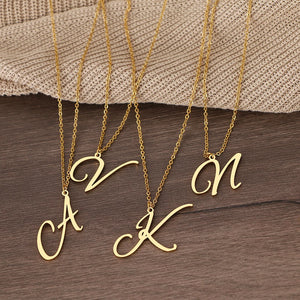 Artistic Font Stainless Steel Necklace, 26 Letters A-Z Pendant Collar