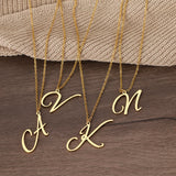 Artistic Font Stainless Steel Necklace, 26 Letters A-Z Pendant Collar