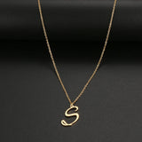 Artistic Font Stainless Steel Necklace, 26 Letters A-Z Pendant Collar