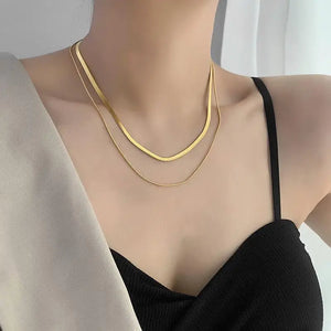 Stainless Steel Necklace Snake Double Chains 18K Gold/Silver Plated
