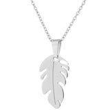 Stainless Steel Necklace Geometric Feather Pendant Leaf Shape Choker