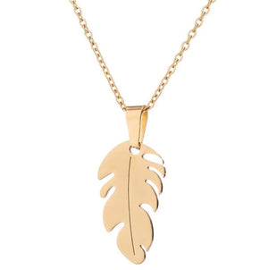 Stainless Steel Necklace Geometric Feather Pendant Leaf Shape Choker