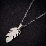 Stainless Steel Necklace Geometric Feather Pendant Leaf Shape Choker