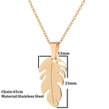 Stainless Steel Necklace Geometric Feather Pendant Leaf Shape Choker