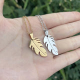 Stainless Steel Necklace Geometric Feather Pendant Leaf Shape Choker