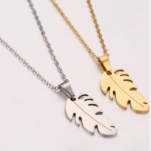 Stainless Steel Necklace Geometric Feather Pendant Leaf Shape Choker