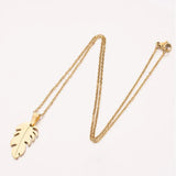 Stainless Steel Necklace Geometric Feather Pendant Leaf Shape Choker