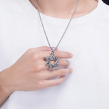 Men's Stainless Steel Moon Rose Skull Mask Pendant Necklace