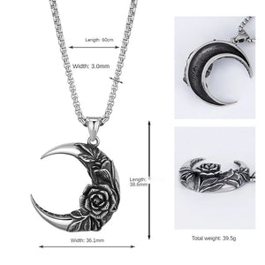 Men's Stainless Steel Moon Rose Skull Mask Pendant Necklace