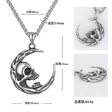 Men's Stainless Steel Moon Rose Skull Mask Pendant Necklace