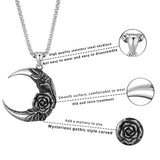 Men's Stainless Steel Moon Rose Skull Mask Pendant Necklace